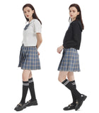 1 x Brand New DRGE Girls Jk Uniform Set,Japanese School Uniform,High Waist Plaid Pleated Short Skirt,Black Shirt with Calf Socks,34 - RRP €38.99