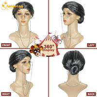 5 x Brand New QUEENTAS Bun Grandma Wig Children s Wigs Girls White Cosplay Children s Grandma Costume Funny Grandma Wig Gray Grandma Costume Children s Grandma Costume Old Woman 7-Piece Set  - RRP €136.85