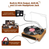 1 x RAW Customer Returns Vinyl Turntable, FYDEE Vintage Bluetooth Turntable with 3 Speeds 33 45 78 RPM and 2 Built-in Speakers, Portable Vinyl Player Supports Headphone Jack, RCA, AUX - Natural Wood - RRP €77.99