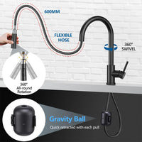 1 x RAW Customer Returns WAVEWO kitchen faucet black, kitchen faucet with pull-out shower with 2 jet types, sink faucet high pressure faucet kitchen 360 swivel, single lever mixer tap kitchen stainless steel, matt black - RRP €60.49