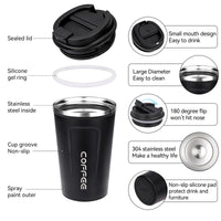 1 x RAW Customer Returns ERBO coffee mug to go, stainless steel thermal mug, leak-proof coffee cup with lid, coffee cup thermal mug for on the go, environmentally friendly, blue black 380ml - RRP €21.6