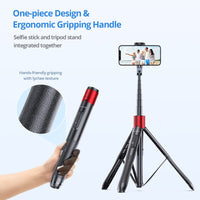 1 x RAW Customer Returns ATUMTEK Selfie Stick 150CM 3 in 1 Selfie Stick Bluetooth Telescopic Selfie Stick Tripod with Removable Remote Control Phone Tripod for iPhone 13 Pro Max, Samsung and other Smartphones Red - RRP €41.8