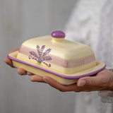 1 x RAW Customer Returns City to Cottage Butter Dish Ceramic Lavender and Beige Polka Dots Handmade 250 gram Ceramic Butter Dish with Lid - RRP €37.95