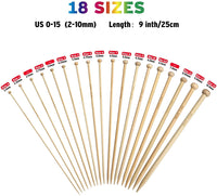 6 x Brand New 18 pairs of knitting needles bamboo set for beginners and adults 25CM length individually pointed handcraft knitting needles 9 sizes from 2.0 mm-1.0 mm for socks gloves hats and scarves beige  - RRP €122.4