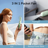 1 x RAW Customer Returns JISULIFE Mini Handheld Fan, 3-in-1 Handheld Fan, Rechargeable USB 12-19 Hours Working with Power Bank, Flashlight, Portable Fan for Travel Summer, Gifts for Women-Light Green - RRP €20.99