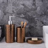 6 x Brand New Bronze Diamond Pattern Soap Dispenser Set, Ceramic Bathroom Accessories 3-Piece Set, Bathroom Soap Dispenser Soap Dish and Toothbrush Cup Set - RRP €122.4