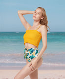 1 x Brand New Yvette Women s Bikini Set Smocked Swimwear Tankini High Waist Two-Piece Swimsuit, Yellow, L - RRP €29.23