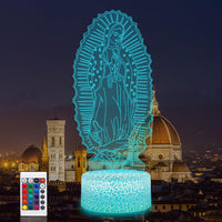 1 x RAW Customer Returns PONLCY Virgin Mary LED Night Light, 16 Colors 3D Illusion Lamp, Remote Control Desk Lamps with Crack Base, Bedroom Decoration Table Lamps for Children Birthday Gifts - RRP €19.15