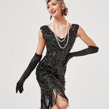 1 x RAW Customer Returns BOFUNX Women s 1920s Dress Fringe Dress Sequin Dress Women 1920s Flapper Dress Gatsby 1920s Dress Women for Carnival Charleston Theme Party - RRP €39.99