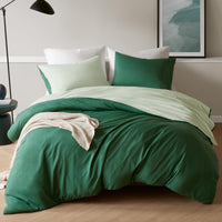 1 x RAW Customer Returns Degrees of Comfort bed linen 220x240 3-piece sage green light green, non-iron duvet covers with zipper - two-tone bed linen set made of brushed microfiber, 1 duvet cover 2 pillowcases 80x80 - RRP €20.04