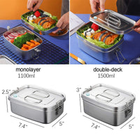 1 x RAW Customer Returns Porssaut stainless steel bento box lunch box made of metal lunch box 1500ml The Bento box with divider breakfast box snack box lunch box for work picnic travel - RRP €19.31