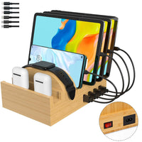 1 x RAW Customer Returns Charging Station for Multiple Devices, Alltripal Bamboo 7-Port Cell Phone Charging Station 50W USB Charger Fast Charger Organizer Compatible with Cell Phone, iPad, AirPods, iWatch, Tablet - RRP €52.24