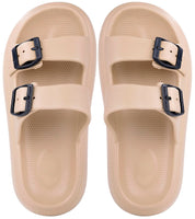 1 x Brand New Children s Slippers Shower Slides Girls Boys Adjustable Double Buckle Sandals Pool and Beach Shoes Flip Flops, Khaki A, 29 30 EU - RRP €51.6