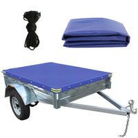 1 x RAW Customer Returns Trailer tarpaulin flat tarpaulin waterproof 211x116x11cm, updated 600D Oxford PVC high tarpaulin with tarpaulin rope, car trailer tarpaulin cover for many 750kg trailers, car trailer tarpaulin blue  - RRP €40.99