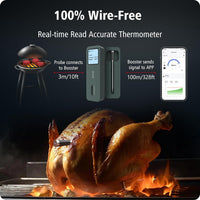 1 x RAW Customer Returns BFOUR grill thermometer meat thermometer wireless, Bluetooth meat thermometer, large display, smart app control, roasting thermometer for grill, oven, smoker, deep fryer - RRP €40.33