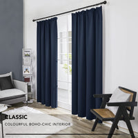 1 x RAW Customer Returns Deconovo Curtains Opaque Blackout Curtain Ruffle Tape Against Cold, 180x140cm HeightxWidth , Dark Blue, Set of 2 - RRP €31.7