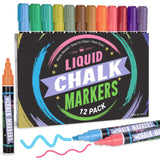 1 x RAW Customer Returns SAKEYR Chalk Pens for Blackboard Washable, 12 Retro Color Chalk Pens for Windows 6mm Whiteboard Marker, Chalk Marker Window Pens for Window Colors Children - RRP €12.99