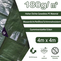 1 x RAW Customer Returns 4x4m tarpaulin fabric tarpaulin 180g green silver waterproof truck tarpaulin with eyelets protective tarpaulin boat tarpaulin wooden tarpaulin for garden furniture pool cover trampoline roof tarpaulin - RRP €36.29