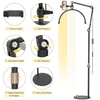 1 x RAW Customer Returns Half moon floor lamp for eyelash extensions dressing table, for beauticians tattoo artists, nail technicians. With mobile phone holder 3000-6000K 10-level dimmable black  - RRP €102.13