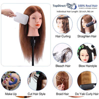 1 x RAW Customer Returns Mannequin Head, TopDirect 18 100 Real Human Hair Practice Training Cosmetology Doll for Hairdressing, Doll Head with Table Stand Hair Styling Accessories - RRP €42.99