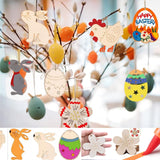 1 x Brand New JUTAWAV Pack of 122 Easter wooden pendants for painting, Easter crafts for children, Easter decorations for children, Easter gifts craft set, with watercolor pencils, bells, rhinestones, hanging Easter wood - RRP €20.4