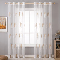 1 x RAW Customer Returns MIULEE Modern Living Room Curtains with Leaf Embroidery, Translucent Bedroom Curtains 2 Pieces with Eyelets, Decorative Curtains for Bedroom Windows 2XW140xL245cm, White and Brown Leaves  - RRP €31.49