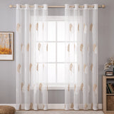 1 x RAW Customer Returns MIULEE Modern Living Room Curtains with Leaf Embroidery, Translucent Bedroom Curtains 2 Pieces with Eyelets, Decorative Curtains for Bedroom Windows 2XW140xL225cm, White and Brown Leaves  - RRP €29.23