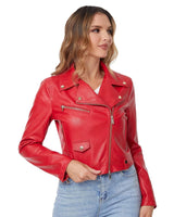 1 x RAW Customer Returns DIASHINY Red Faux Leather Short Jacket for Women Thin Zipper PU Short Jacket Motorcycle Short Jacket 013 L - RRP €59.6