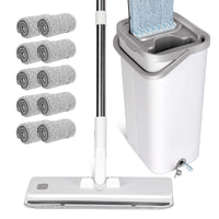 1 x RAW Customer Returns Masthome floor mop set with bucket, 140cm flat mop and cleaning bucket set, flat mop for wet and dry use with 10 mop pads, for all floor types - RRP €46.31