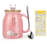 2 x RAW Customer Returns Yuragim Cat Mug, 450ml Cute Ceramic Coffee Mug with Lid Stainless Steel Spoon Sticker, Tea Cup Milk Teacup Coffee Mug Birthday Gift for Mom Women Girls Cat Lovers Mother s Day - RRP €25.98