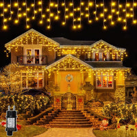 1 x RAW Customer Returns Ollny ice rain fairy lights outside 12 m, 486 LEDs Christmas lights outside warm white with remote control, waterproof fairy lights outside with 8 modes timer for balcony house Christmas decoration outside - RRP €33.54