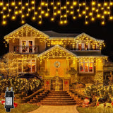 1 x RAW Customer Returns Ollny ice rain fairy lights outside 12 m, 486 LEDs Christmas lights outside warm white with remote control, waterproof fairy lights outside with 8 modes timer for balcony house Christmas decoration outside - RRP €33.54