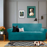 1 x RAW Customer Returns XINEAGE Velvet Sofa Cover 3 Seater, Stretch Sofa Cover for Living Room, Thick Soft Sofa Cover, Non-Slip Sofa Cover for Dogs, Pets 3 Seater, Teal Blue  - RRP €34.99