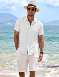 1 x RAW Customer Returns COOFANDY Linen Shirts Men Summer Short Sleeve Casual Shirt Button Down Shirts Beach Wedding Linen Shirt White XL - RRP €33.99