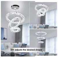 1 x RAW Customer Returns CXGLEAMING Modern Chandelier LED Crystal Ceiling Lights DIY 3-Ring Crystal Hanging Lamp Height Adjustable Hanging Lights Round Pendant Light for Bedroom Living Room Kitchen - RRP €93.43