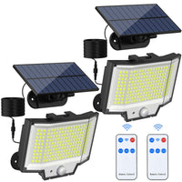 1 x RAW Customer Returns Flaow Solar Lamps for Outdoor Use with Motion Sensor, 200 LED Solar Lights with Remote Control, IP65 Waterproof, 3 Modes LED Solar Spotlight for Garden with 5M Cable Pack of 2  - RRP €29.99