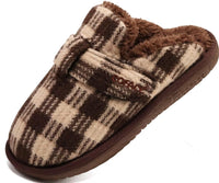 1 x Brand New COFACE brown slippers women s winter warm fluffy wool lined slippers EU 41, with soft memory foam plaid plush closed slippers for indoor and outdoor use - RRP €60.0