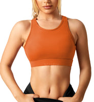 1 x Brand New Yiifit Sports Bra Women Crossback Sports Bra Ribbed Padded Sports Top Seamless Without Wire Backless with Removable Cups for Yoga Gym Fitness Brown X-Large - RRP €18.07