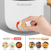 1 x RAW Customer Returns Audecook Electric Hot Pot with Steamer, 1.5L Portable Mini Non-Stick Electric Pot, Dual Control Multifunctional Electric Frying Pan for Pasta Soup Eggs Steak White  - RRP €42.34