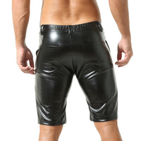 1 x RAW Customer Returns QiaTi Men s PU Leather Elastic Waist Shorts Casual Zipper Shorts Men Sexy Pockets Shorts for Workout Party Black, L  - RRP €28.99