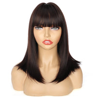 1 x RAW Customer Returns PORSMEER Bob Wig Black Shoulder Length Straight Straight Medium Length with Bangs for Women Girls Natural Synthetic Hair for Carnival Fancy Dress Halloween Costume Party, 40cm - RRP €19.99