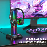 1 x RAW Customer Returns KDD Headset Holder RGB with 9 Light Modes - Controller Holder Desk - Rotatable Gaming Headphone Stand Removable Controller Hook for Gamer PC Xbox ONE PS5 Gaming Accessories Black  - RRP €30.0