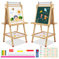 1 x RAW Customer Returns Children s easel painting double-sided board for children with chalkboard whiteboard height adjustable standing board with paper roller painting accessories storage tray stickers for boys from girls 3 4 5 years - RRP €49.4