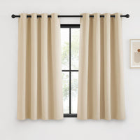 1 x RAW Customer Returns KGORGE eyelet curtain set of 2 blackout curtains short curtains living room modern thermal curtain heat protection curtain beige opaque, 135 x 140 cm HxW , Biscotti Beige - RRP €29.99