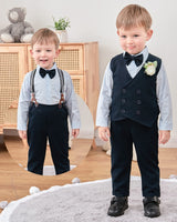 1 x RAW Customer Returns ZOEREA Baby Boys Clothing Set Suit Gentleman Festive Baptism Wedding Long Sleeve Dress Shirt Bowtie Vest Boutonniere Suspenders Blue, 18-24 Months - RRP €41.99