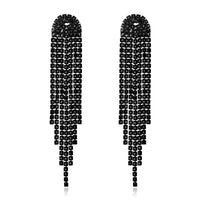 1 x RAW Customer Returns Clearine Bridal Tassel Earrings for Women Stunning Rhinestone Crystal Long Drop Chandelier Bohemian Dangling Earrings Black Black Tone - RRP €18.14