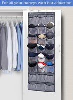 1 x RAW Customer Returns MISSLO 24 Pockets Over the Door Cap Holder for Closet Wall Hat Storage, Large Cap Holder Shelf Baseball Cap Organizer with Hooks Hanging Shoe Organizer Holder, Gray - RRP €17.14