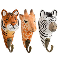 1 x RAW Customer Returns your castle 3 wall hooks coat hooks made of wood giraffe, zebra, tiger with metal hooks handmade 13 cm children s room - RRP €28.14