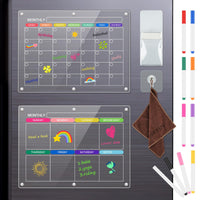 1 x RAW Customer Returns Bouiexye 2 Pack Weekly Planner Wipeable Magnetic Family Planner Monthly and Weekly 16x12 Inch Acrylic Refrigerator Calendar Planning Boards Menu Board Memo Board for Refrigerator Transparent  - RRP €15.89