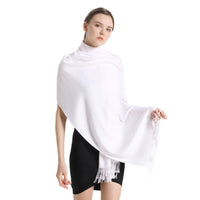 1 x RAW Customer Returns vimate White Pashmina Shawls and Wraps, Women Pashmina Scarves and Shawls for Evening Dresses Bridal Weddings DE-White  - RRP €20.87